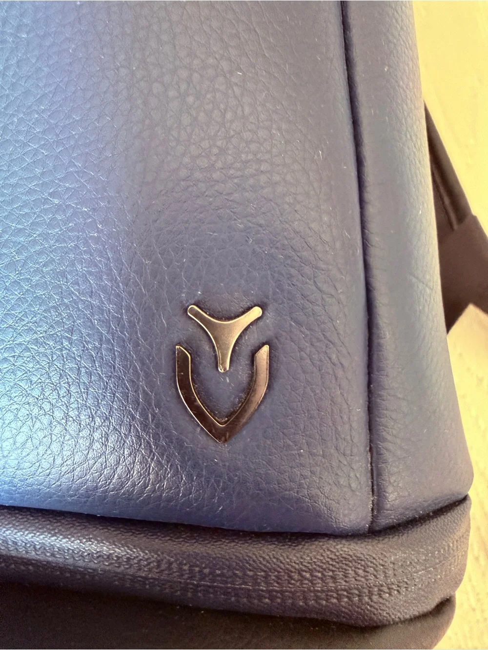 Vessel brand Men's Navy Faux-Leather Backpack with Front Zip Pocket